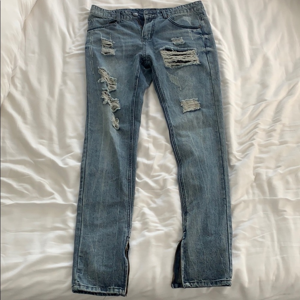 Young & Reckless slim torn blue jeans